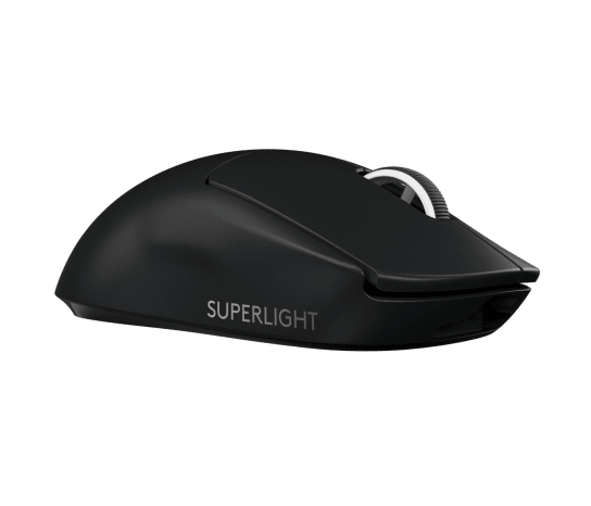 Logitech g pro x superlight črna brezžična miška sprednji bočni pogled