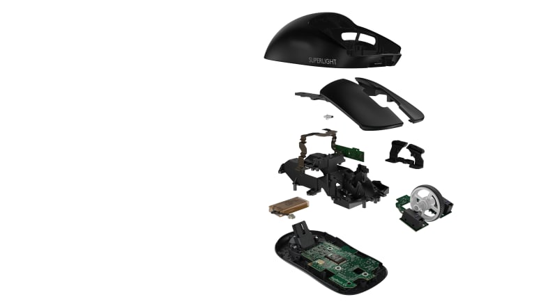 Logitech g pro x superlight notranja sestava in ultra lahka konstrukcija